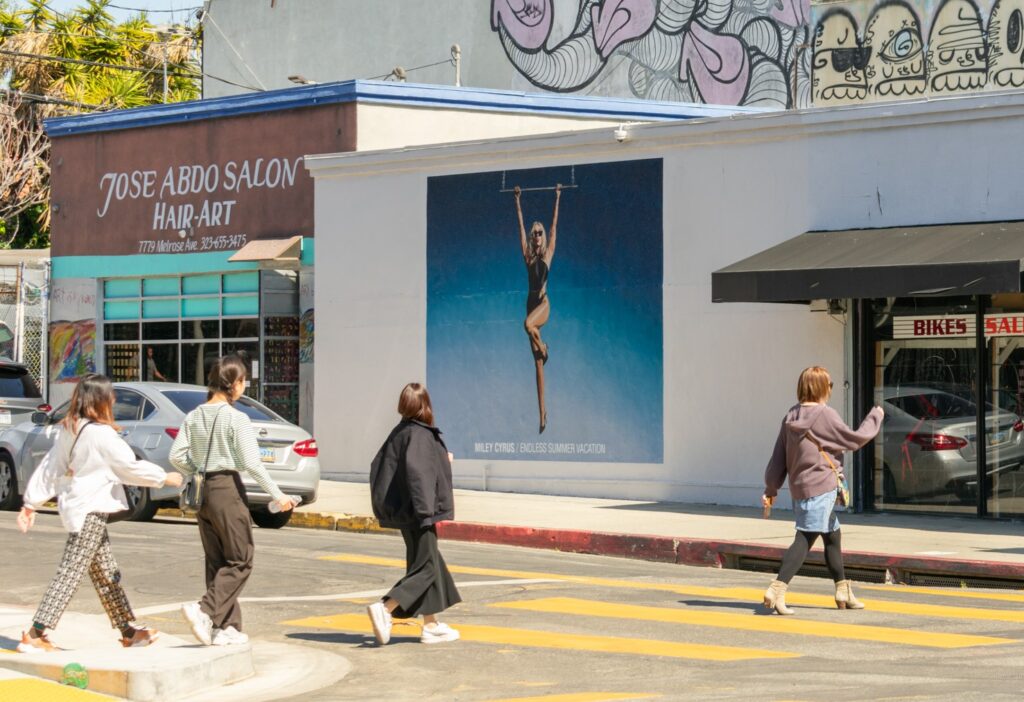outdoor mural for album on city street